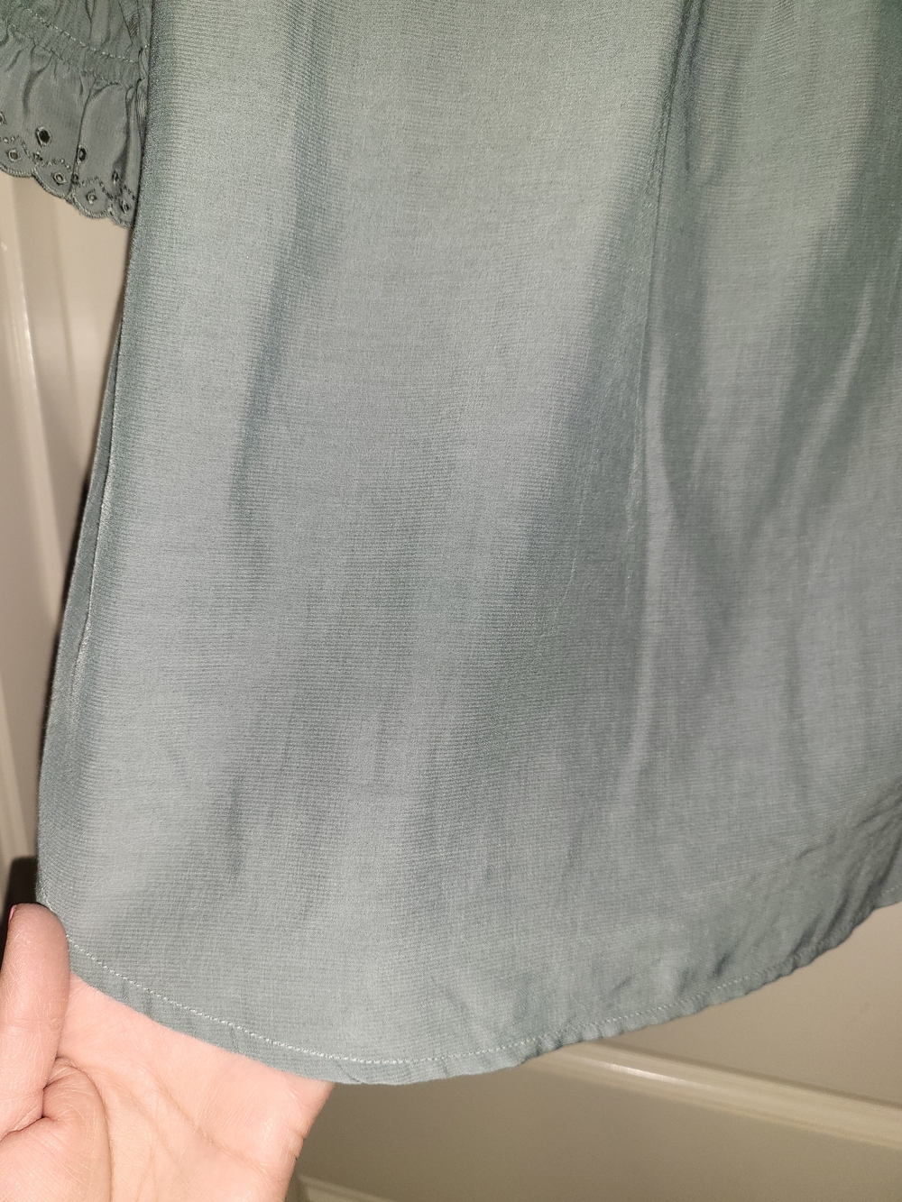 Wit & Wisdom Dusty Teal Lace-Trim ButtonUp Blouse Sz Medium Nwt New Dusty Slate - Picture 10 of 14